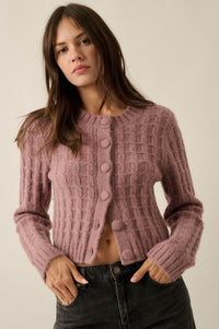 Quiet Calm Cable Knit Button-Up Cropped Cardigan - ShopPromesa