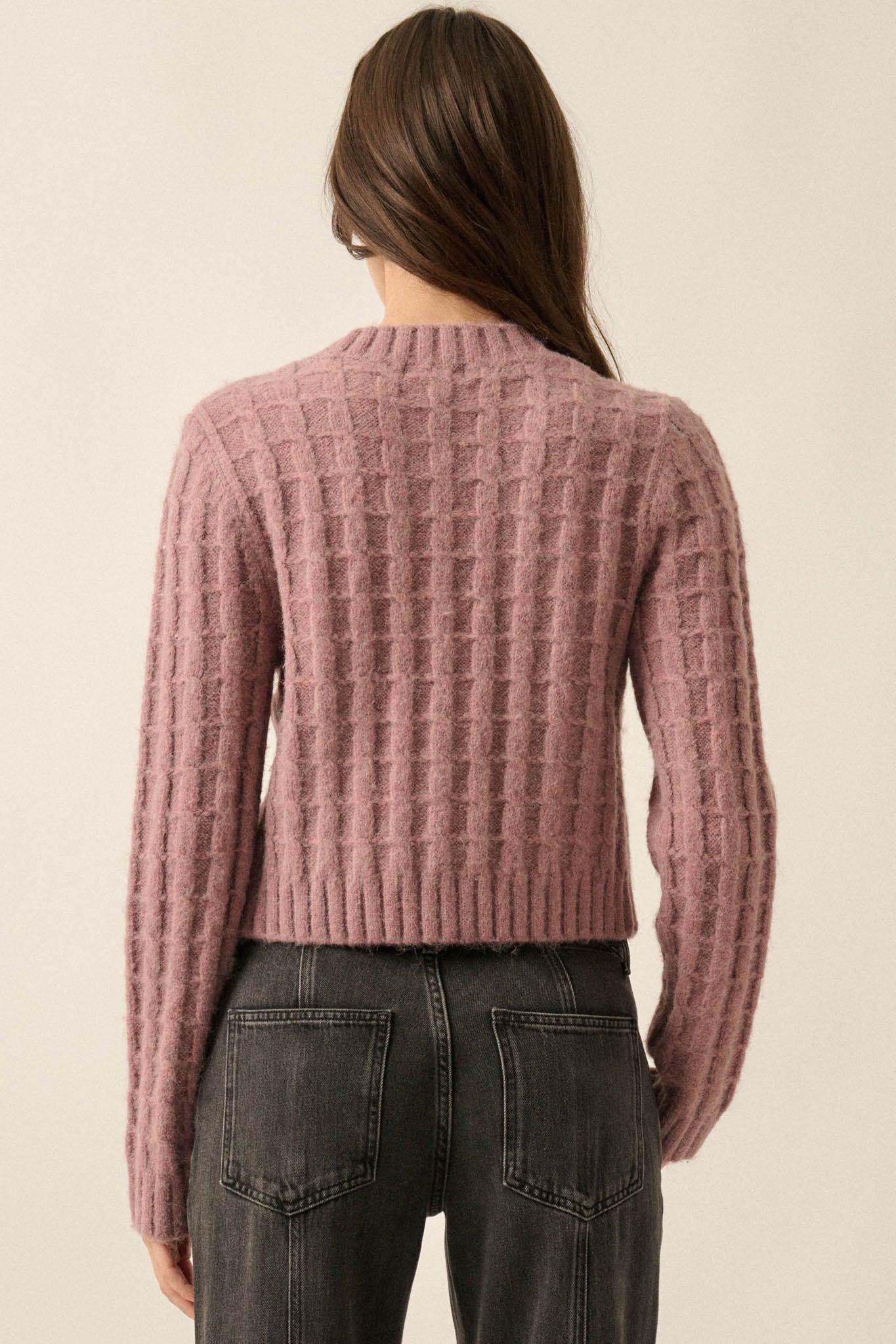 Quiet Calm Cable Knit Button-Up Cropped Cardigan - ShopPromesa
