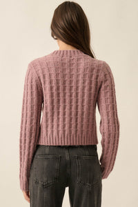 Quiet Calm Cable Knit Button-Up Cropped Cardigan - ShopPromesa