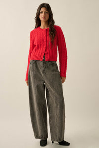 Quiet Calm Cable Knit Button-Up Cropped Cardigan - ShopPromesa