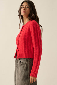 Quiet Calm Cable Knit Button-Up Cropped Cardigan - ShopPromesa