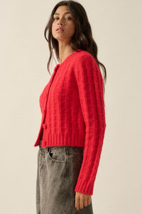 Quiet Calm Cable Knit Button-Up Cropped Cardigan - ShopPromesa