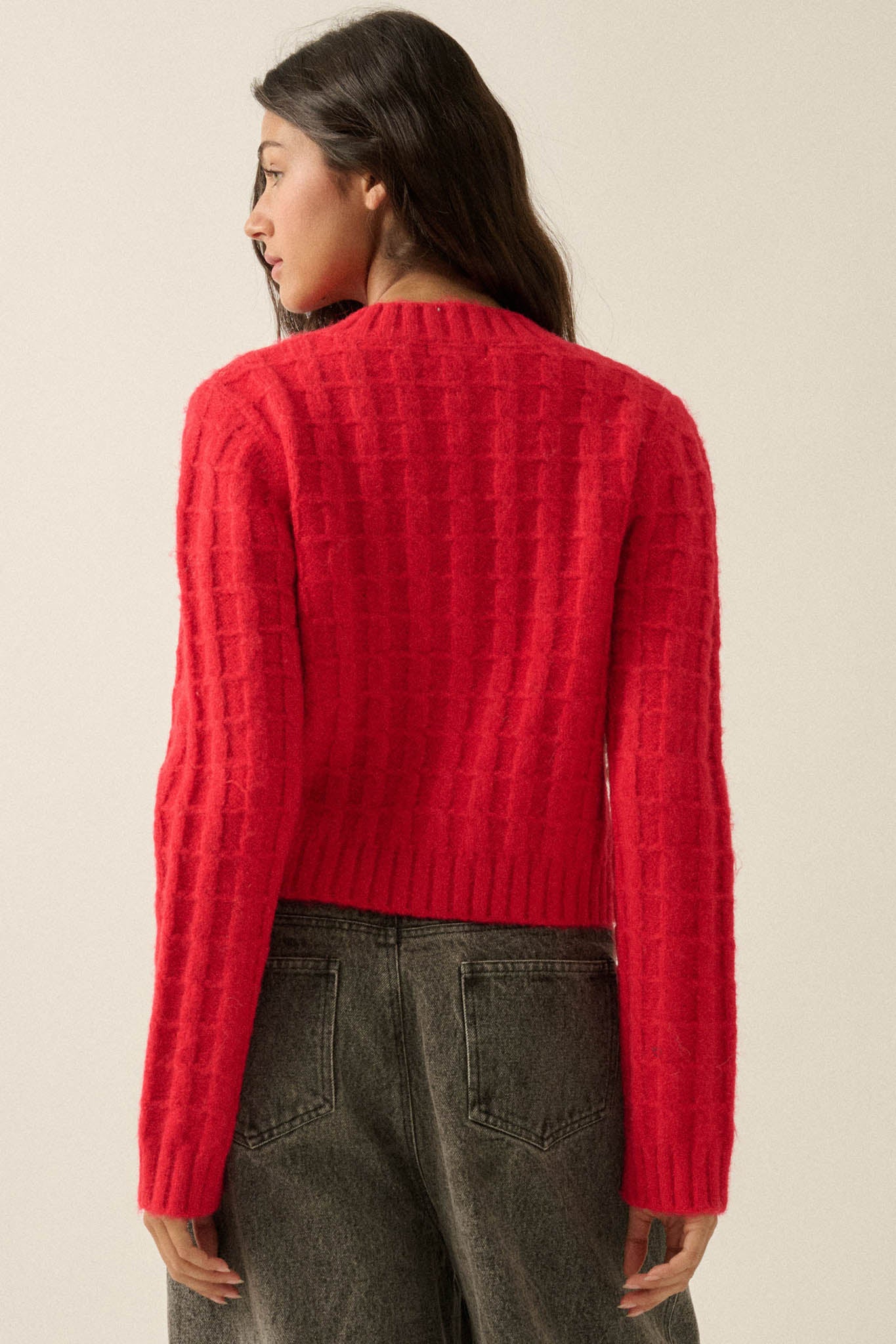 Quiet Calm Cable Knit Button-Up Cropped Cardigan - ShopPromesa