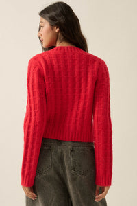Quiet Calm Cable Knit Button-Up Cropped Cardigan - ShopPromesa