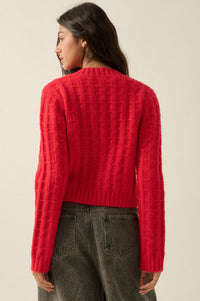 Quiet Calm Cable Knit Button-Up Cropped Cardigan - ShopPromesa