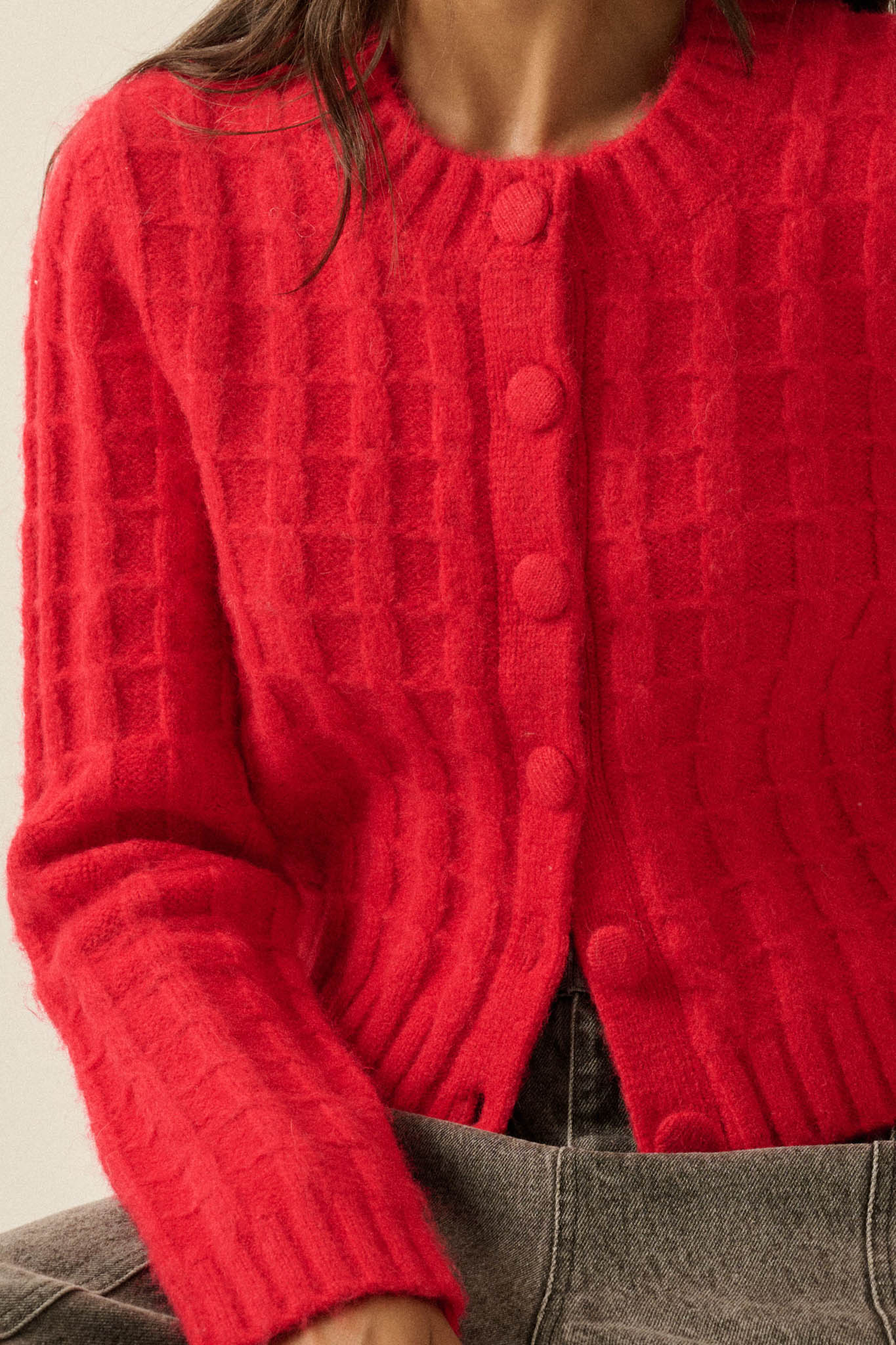 Quiet Calm Cable Knit Button-Up Cropped Cardigan - ShopPromesa