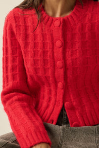 Quiet Calm Cable Knit Button-Up Cropped Cardigan - ShopPromesa