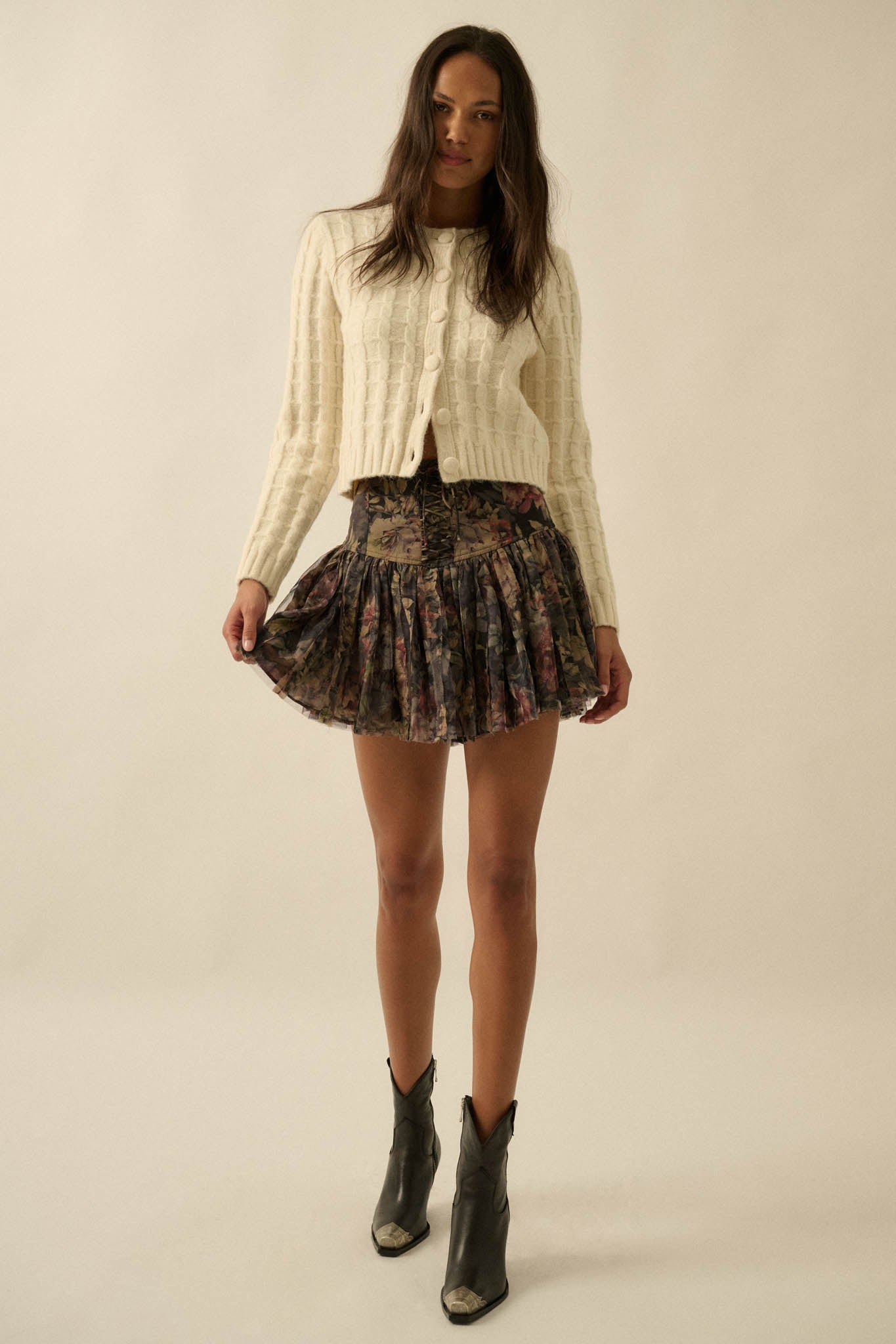 Quiet Calm Cable Knit Button-Up Cropped Cardigan - ShopPromesa