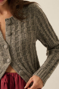 Quiet Calm Cable Knit Button-Up Cropped Cardigan - ShopPromesa