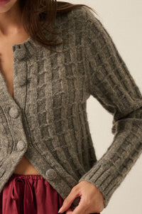 Quiet Calm Cable Knit Button-Up Cropped Cardigan - ShopPromesa