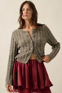 Quiet Calm Cable Knit Button-Up Cropped Cardigan - ShopPromesa