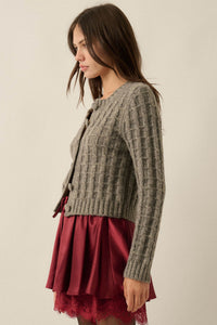 Quiet Calm Cable Knit Button-Up Cropped Cardigan - ShopPromesa