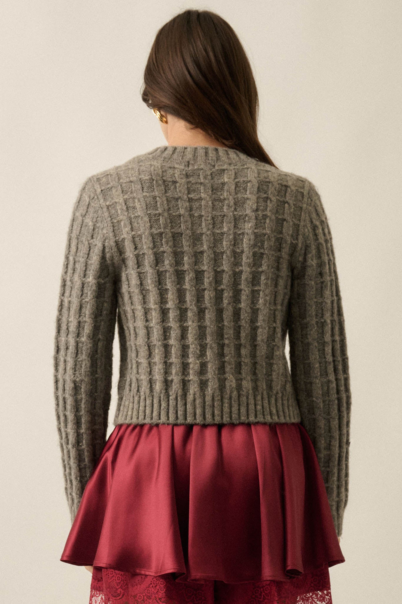 Quiet Calm Cable Knit Button-Up Cropped Cardigan - ShopPromesa