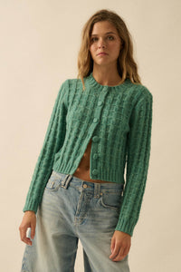Quiet Calm Cable Knit Button-Up Cropped Cardigan - ShopPromesa