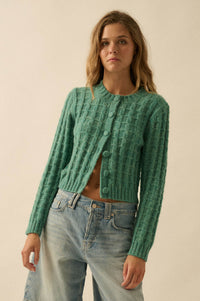 Quiet Calm Cable Knit Button-Up Cropped Cardigan - ShopPromesa