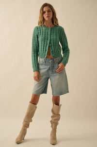 Quiet Calm Cable Knit Button-Up Cropped Cardigan - ShopPromesa