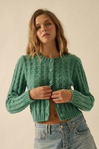 Quiet Calm Cable Knit Button-Up Cropped Cardigan - ShopPromesa