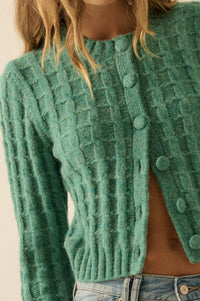 Quiet Calm Cable Knit Button-Up Cropped Cardigan - ShopPromesa