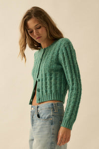 Quiet Calm Cable Knit Button-Up Cropped Cardigan - ShopPromesa