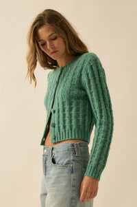 Quiet Calm Cable Knit Button-Up Cropped Cardigan - ShopPromesa