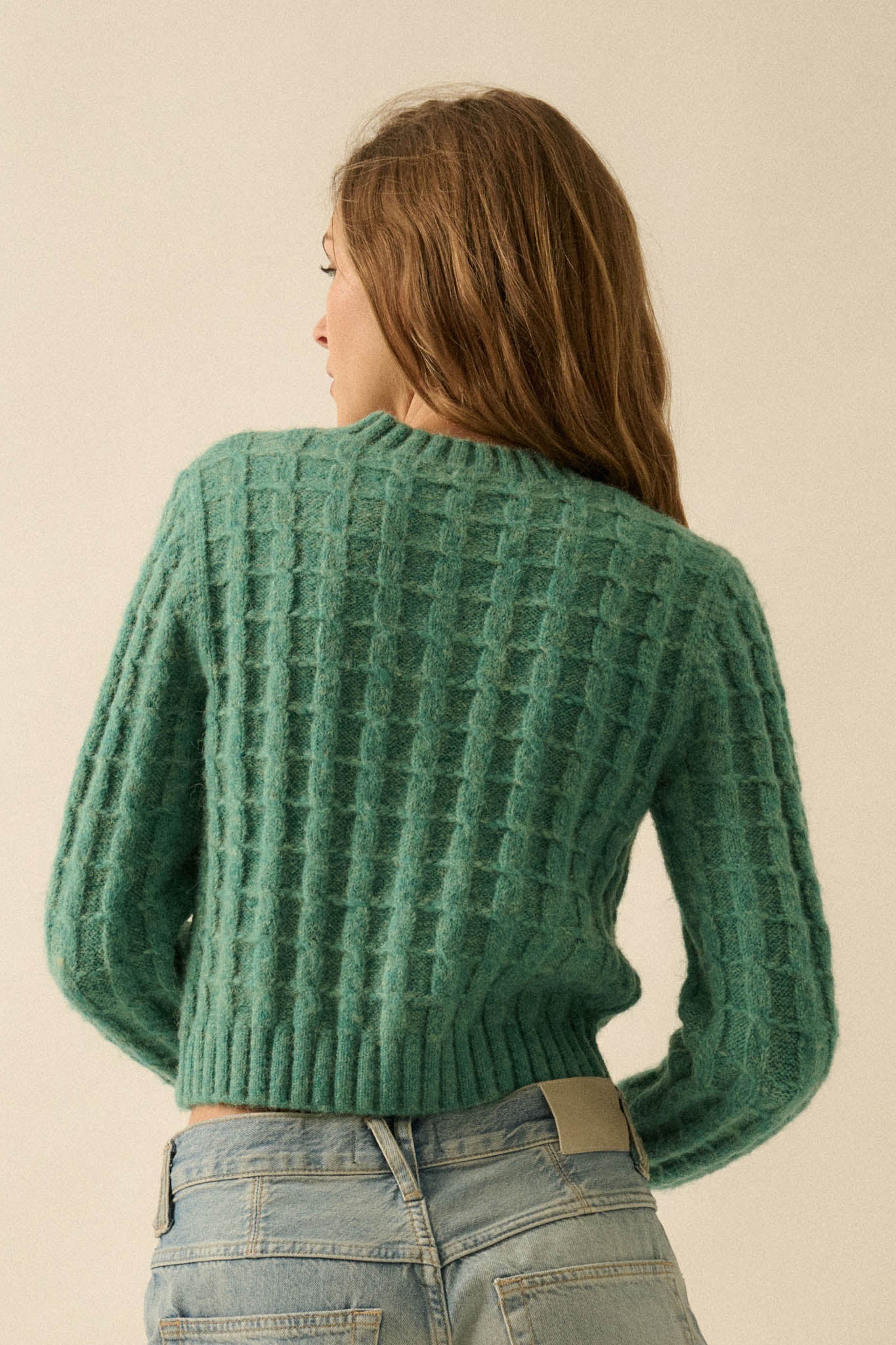 Quiet Calm Cable Knit Button-Up Cropped Cardigan - ShopPromesa