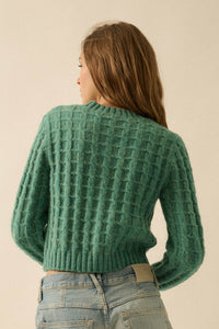 Quiet Calm Cable Knit Button-Up Cropped Cardigan - ShopPromesa
