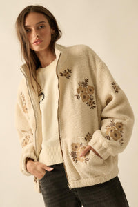 Warm Blossoms Floral-Embroidered Fleece Jacket - ShopPromesa