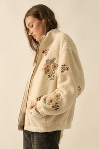 Warm Blossoms Floral-Embroidered Fleece Jacket - ShopPromesa