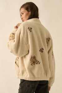 Warm Blossoms Floral-Embroidered Fleece Jacket - ShopPromesa