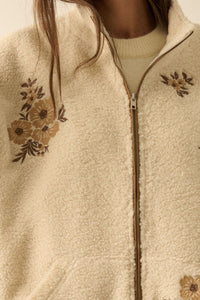 Warm Blossoms Floral-Embroidered Fleece Jacket - ShopPromesa