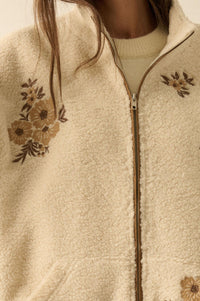 Warm Blossoms Floral-Embroidered Fleece Jacket - ShopPromesa