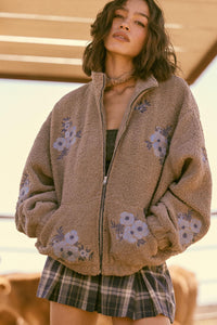 Warm Blossoms Floral-Embroidered Fleece Jacket - ShopPromesa