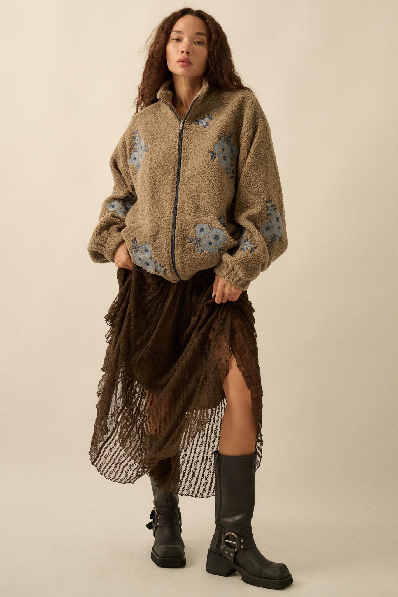 Warm Blossoms Floral-Embroidered Fleece Jacket - ShopPromesa