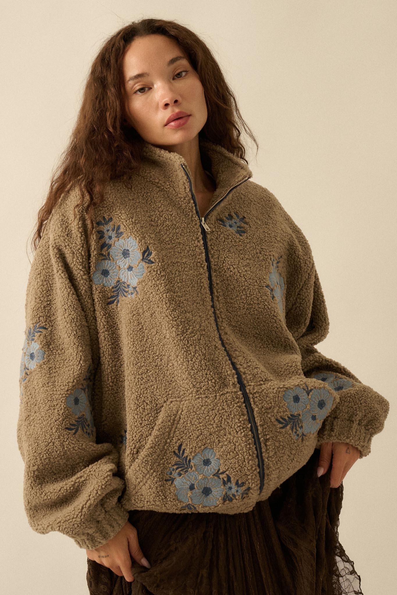 Warm Blossoms Floral-Embroidered Fleece Jacket - ShopPromesa