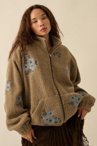 Warm Blossoms Floral-Embroidered Fleece Jacket - ShopPromesa