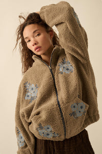 Warm Blossoms Floral-Embroidered Fleece Jacket - ShopPromesa