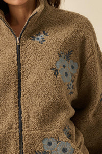Warm Blossoms Floral-Embroidered Fleece Jacket - ShopPromesa