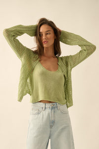 Net Worth Crochet-Knit Cardigan and Tank Set - ShopPromesa