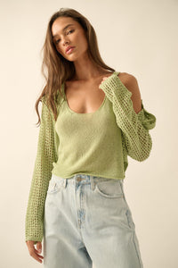 Net Worth Crochet-Knit Cardigan and Tank Set - ShopPromesa