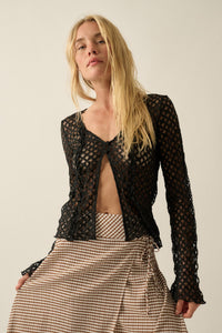 Kiss Me Quick Sheer Ruffled Floral Lace Cardigan - ShopPromesa