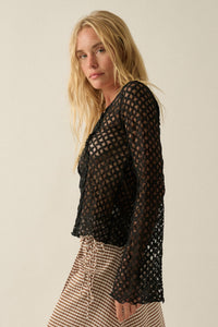 Kiss Me Quick Sheer Ruffled Floral Lace Cardigan - ShopPromesa