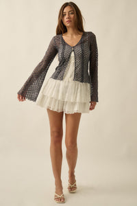 Kiss Me Quick Sheer Ruffled Floral Lace Cardigan - ShopPromesa