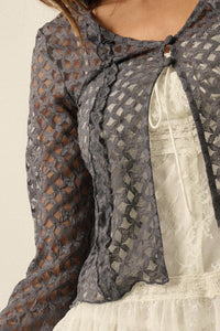 Kiss Me Quick Sheer Ruffled Floral Lace Cardigan - ShopPromesa