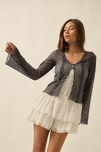 Kiss Me Quick Sheer Ruffled Floral Lace Cardigan - ShopPromesa