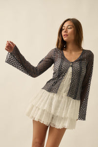 Kiss Me Quick Sheer Ruffled Floral Lace Cardigan - ShopPromesa