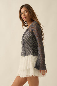 Kiss Me Quick Sheer Ruffled Floral Lace Cardigan - ShopPromesa