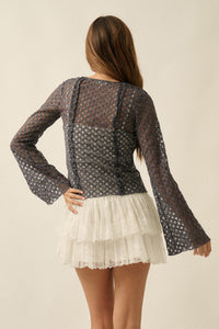 Kiss Me Quick Sheer Ruffled Floral Lace Cardigan - ShopPromesa