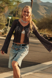 Kiss Me Quick Sheer Ruffled Floral Lace Cardigan - ShopPromesa