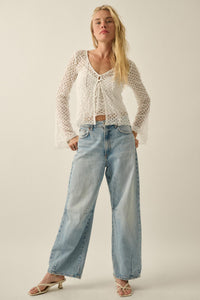 Kiss Me Quick Sheer Ruffled Floral Lace Cardigan - ShopPromesa