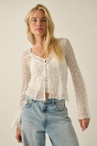 Kiss Me Quick Sheer Ruffled Floral Lace Cardigan - ShopPromesa